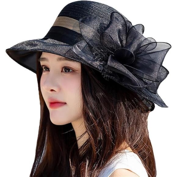 Organza Fascinator Tea-Party Derby-Hats Black main image 6